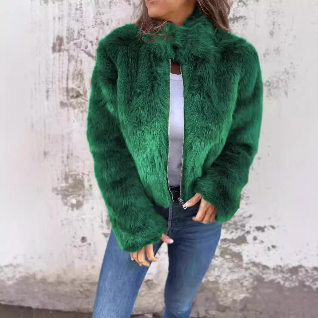 Winter Faux Fur Turtleneck Zipper Casual Coat  Shop One Place