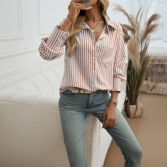 Women's Office Cardigan Striped Long Sleeve ShirtWomen's Office Cardigan Striped Long Sleeve Shirt