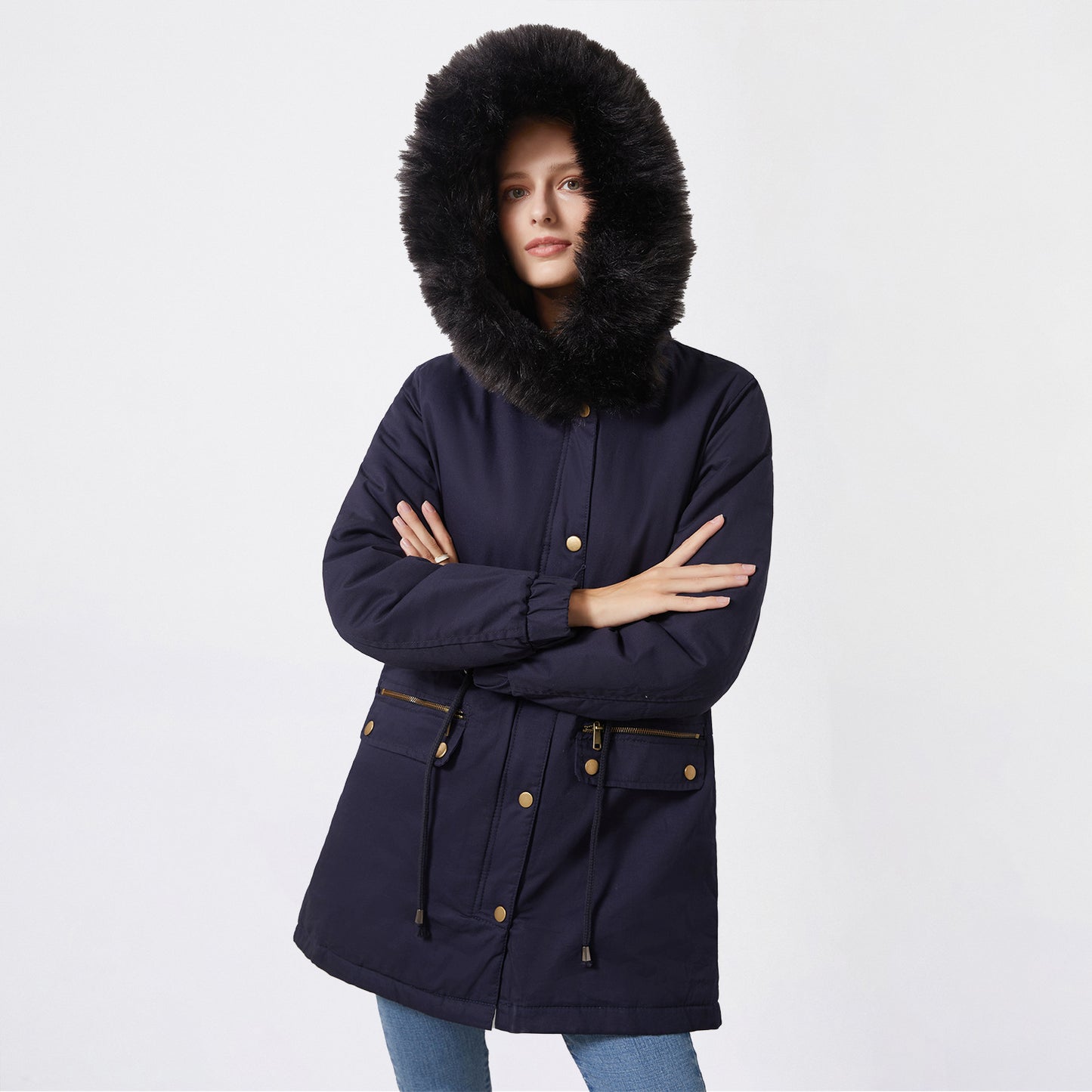 Women's Fleece-Lined Fur Collar Parka