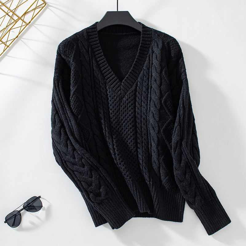 V Neck Pullover Vintage Twisted Pattern Sweater  Shop One Place