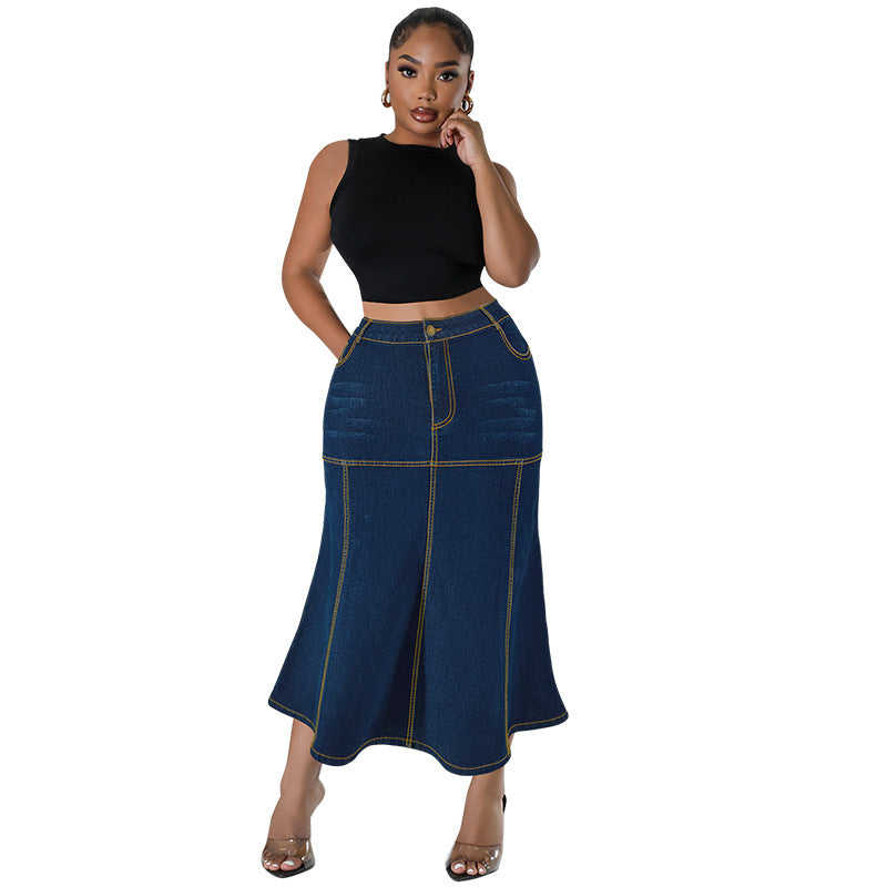 Plus Size Women Clothing Denim Casual Long Skirt