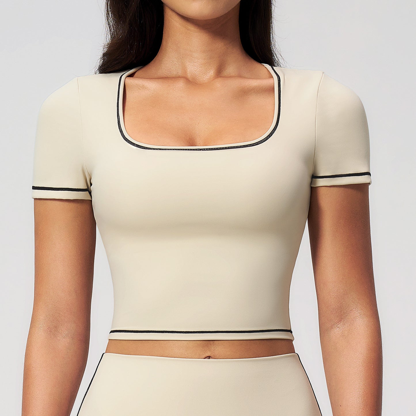 Yoga Short Sleeve Tight Fitting Cropped Outfit Contrast Color Outerwear Sports Short Sleeve Quick Drying Workout Yoga Top  Shop One Place