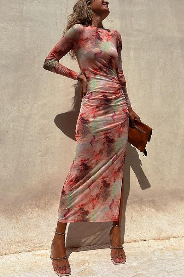 Autumn Mesh Sexy Print Slim Stretch Long Sleeve Dress  Shop One Place