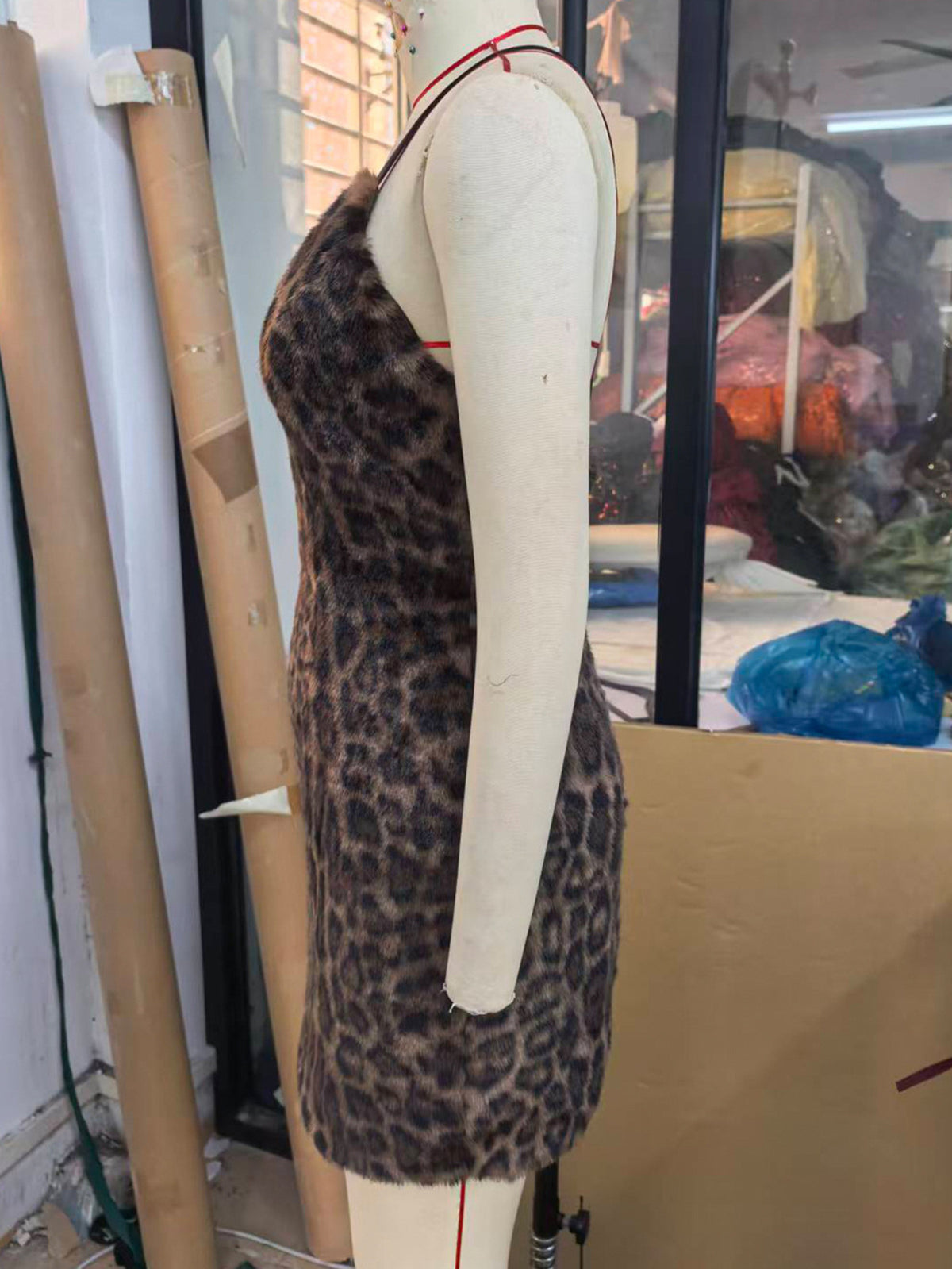 Women's Fuzzy Leopard Print Cami Mini Dress – view 6