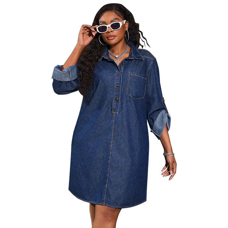 Plus Size Loose Denim Long Sleeve Casual Dress  Shop One Place