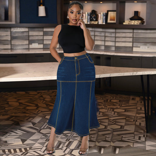 Plus Size Women Clothing Denim Casual Long Skirt