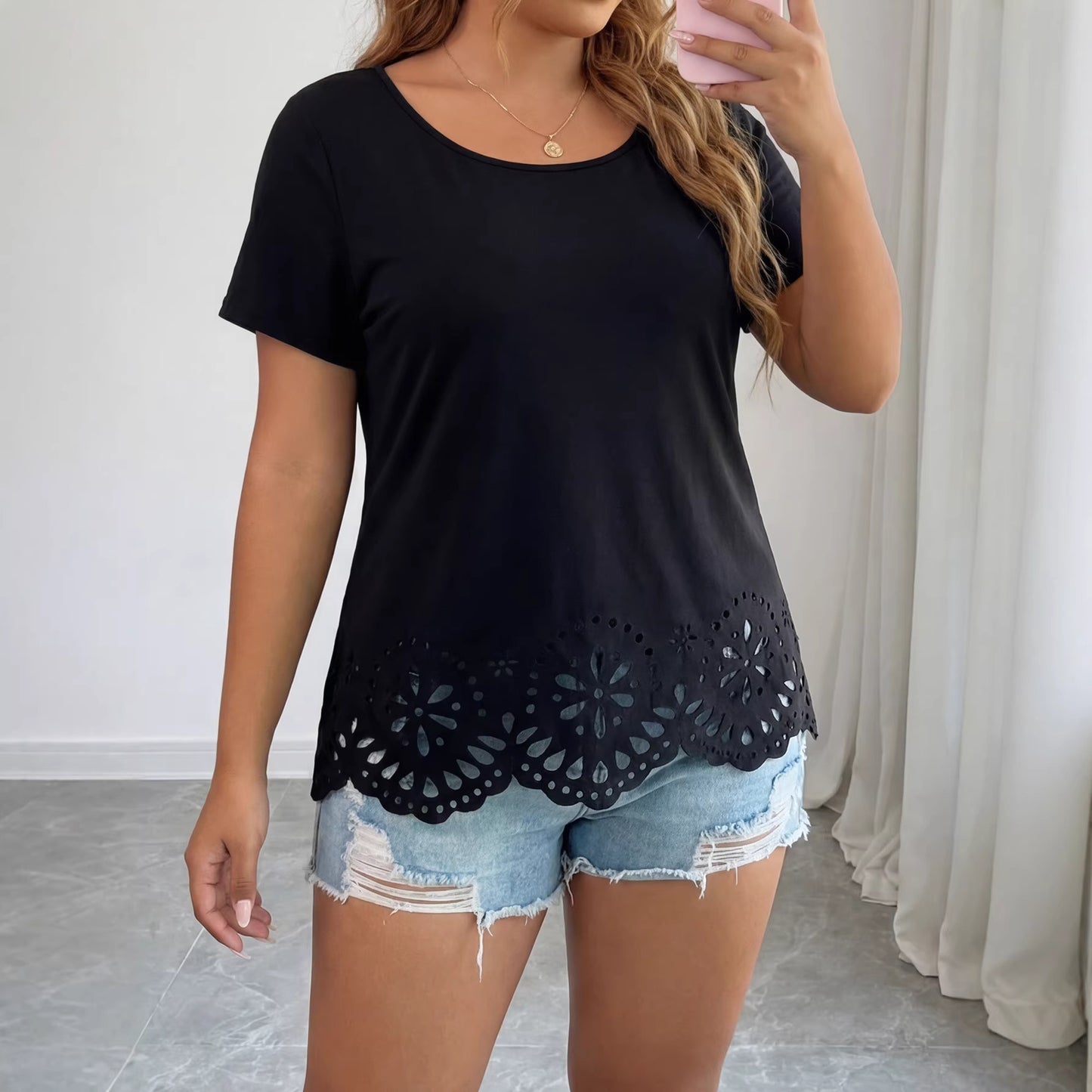 Plus Size Women T shirt Casual Slim Fit Figure Flattering round Neck Tight Sexy Summer Top  Shop One Place