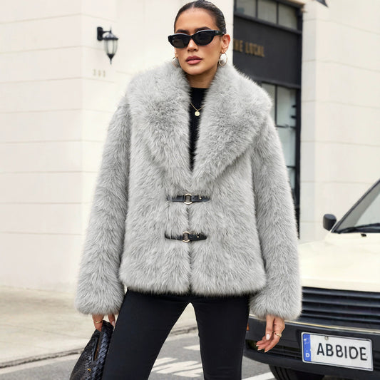 Women's Faux Fur Jacket with Rope Knot Detail