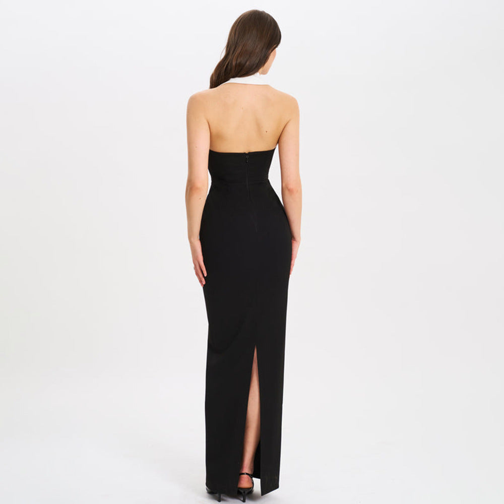 Collared Backless Slit Slimming Dress  Shop One Place