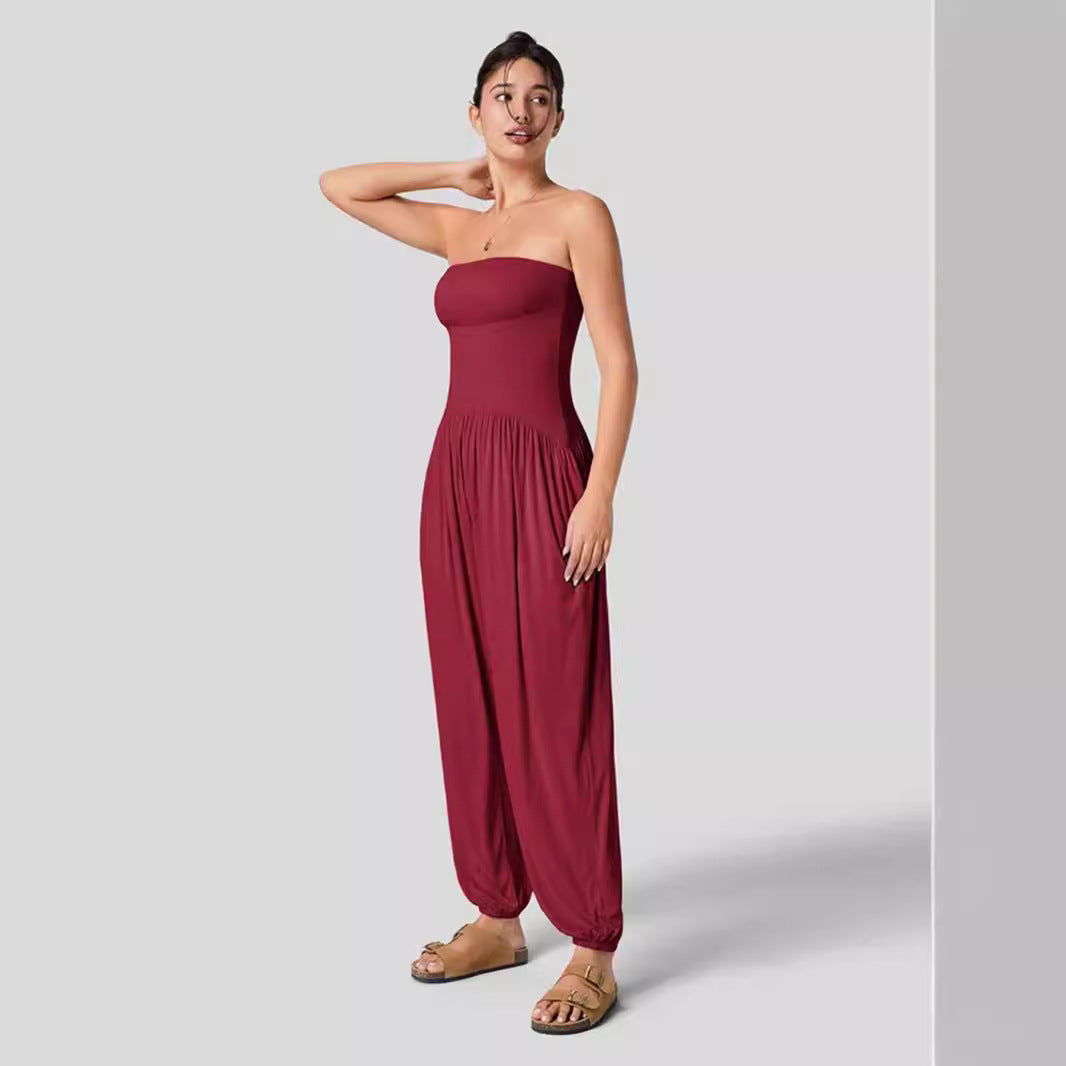 Casual Tube Top Ankle Tied Jumpsuit