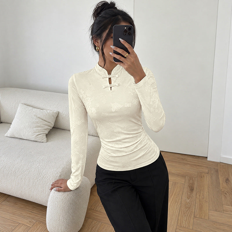 Women's Stand Collar Jacquard Blouse – view 3