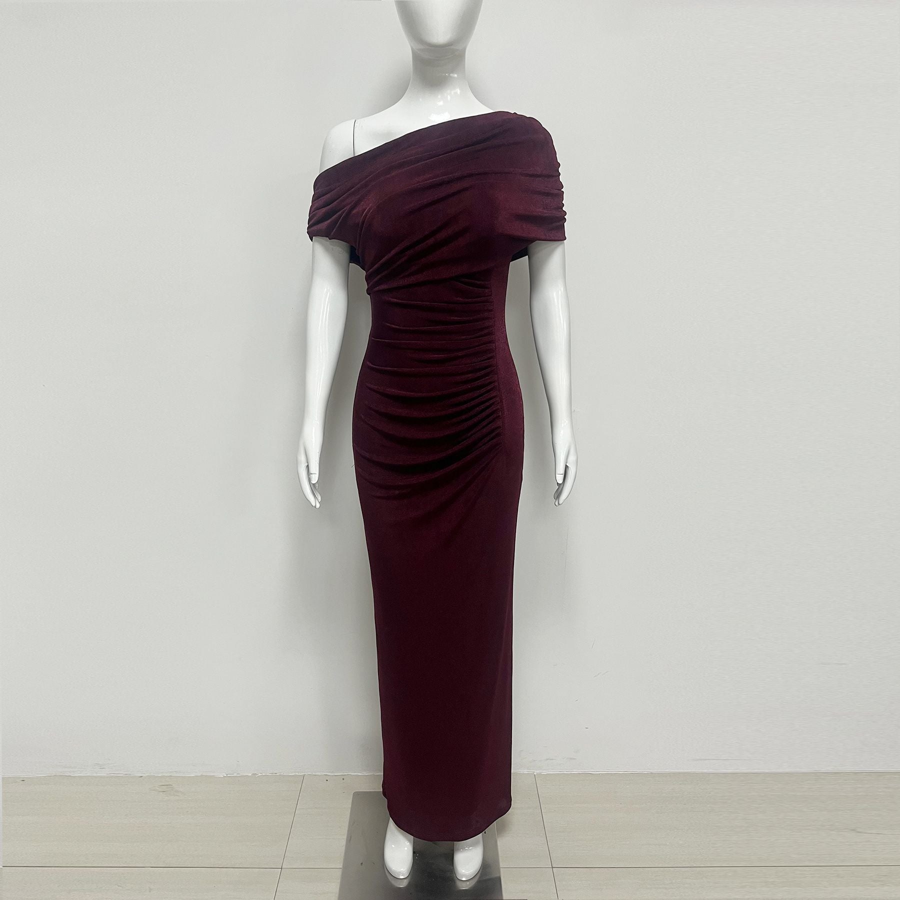 Summer Mature Elegant Skinny Sheath off Shoulder Irregular Asymmetric Cinched Dress  Shop One Place