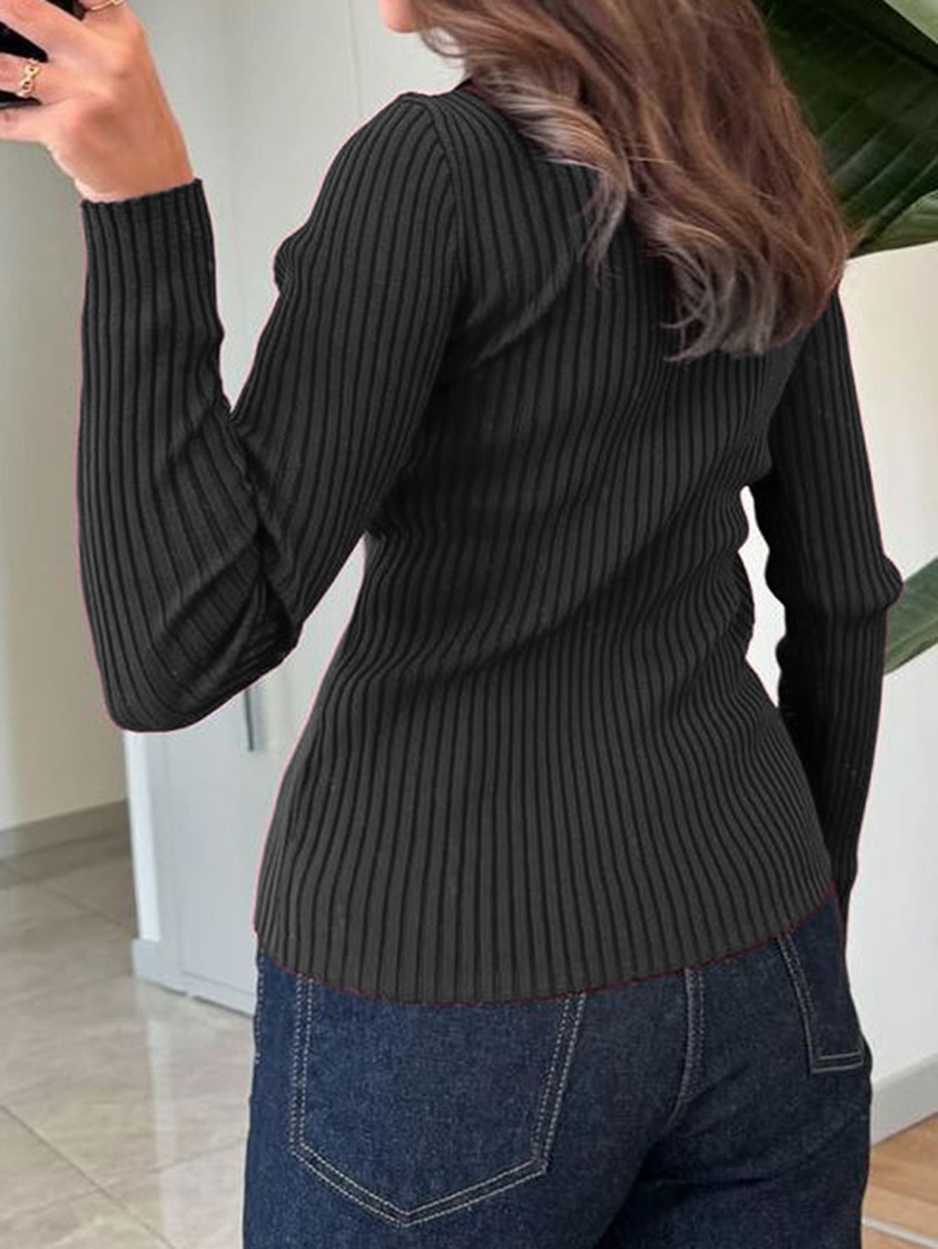 Solid Color Ribbed Long Sleeved Shirt  Shop One Place