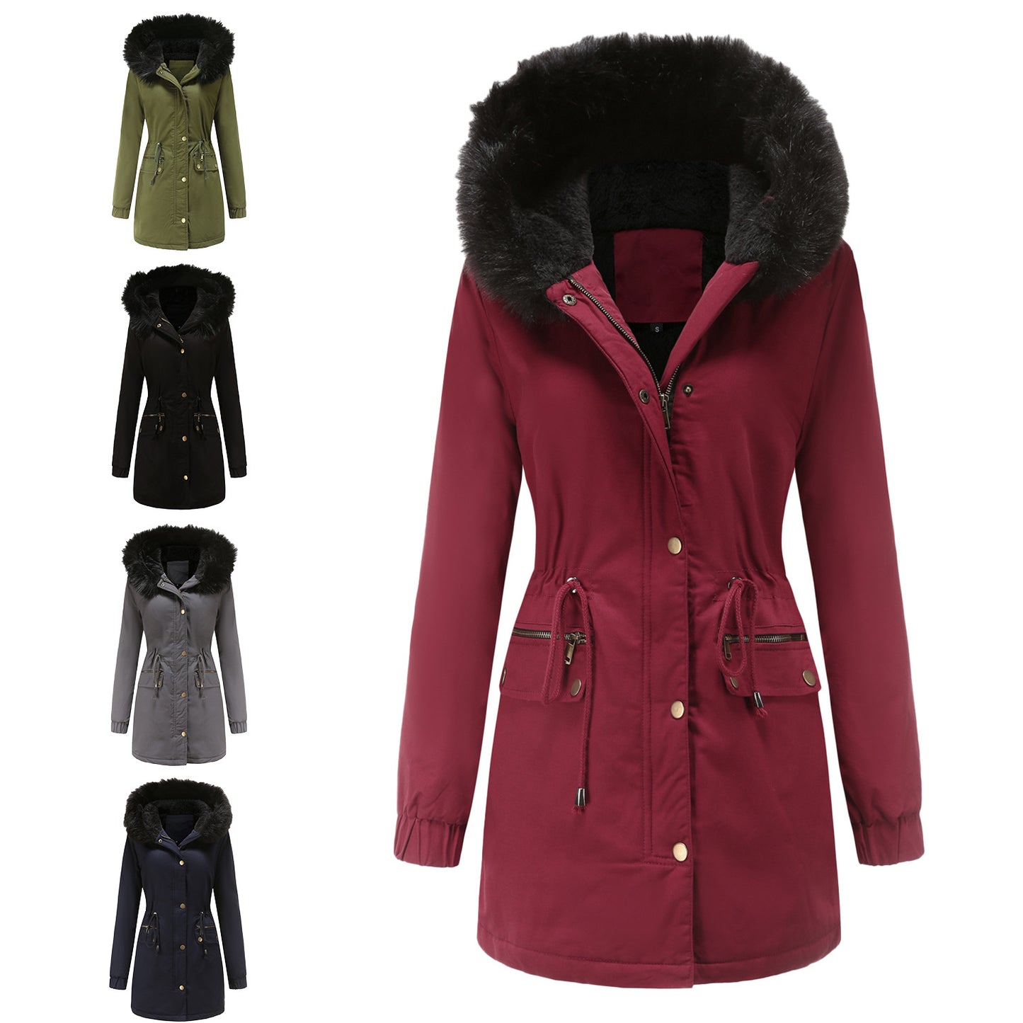 Women's Fleece-Lined Fur Collar Parka