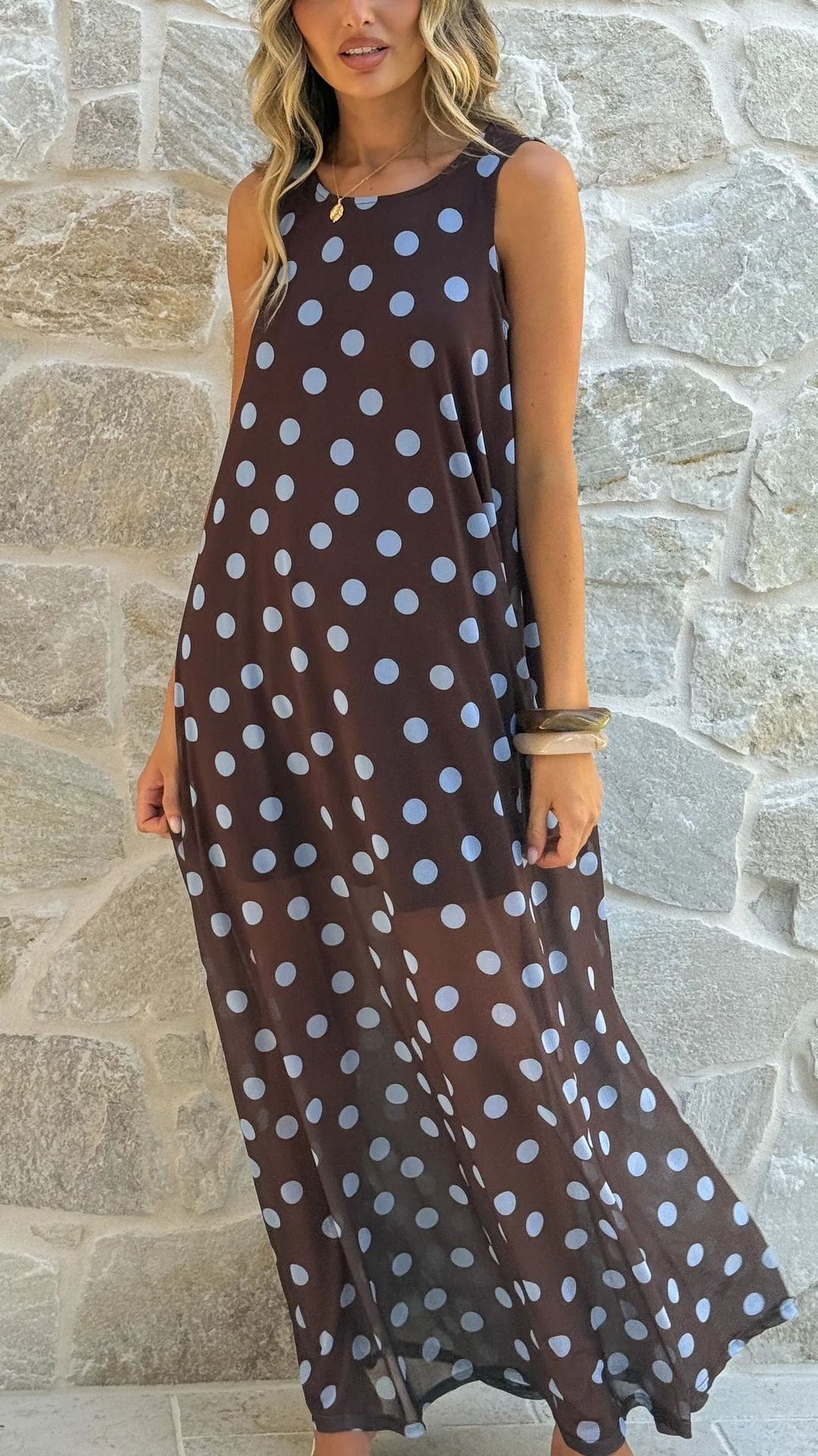 Women Summer Dress Mesh Polka Dot Printing A Swing Sleeveless Dress  Shop One Place
