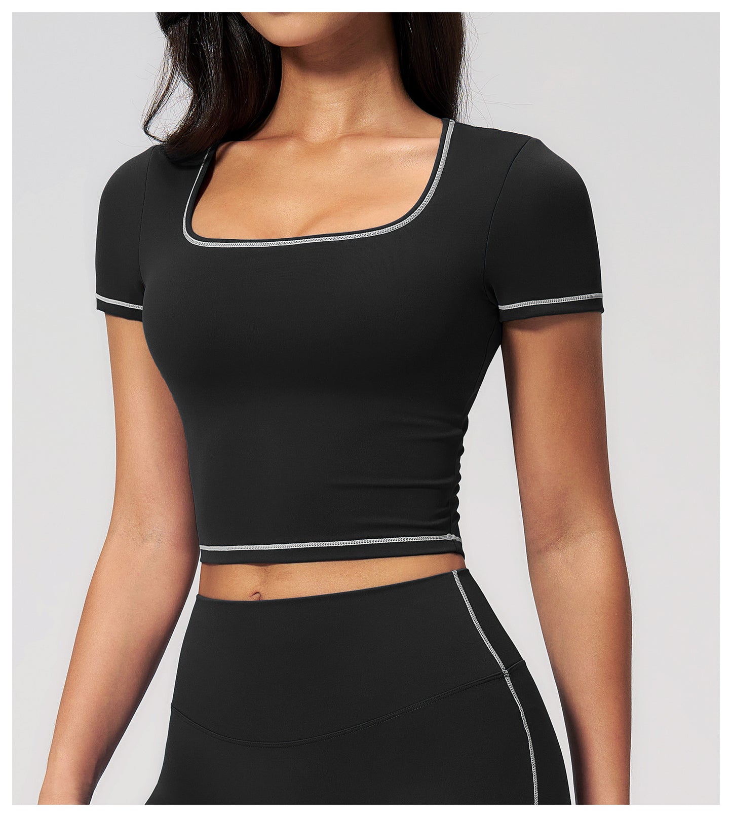 Yoga Short Sleeve Tight Fitting Cropped Outfit Contrast Color Outerwear Sports Short Sleeve Quick Drying Workout Yoga Top  Shop One Place