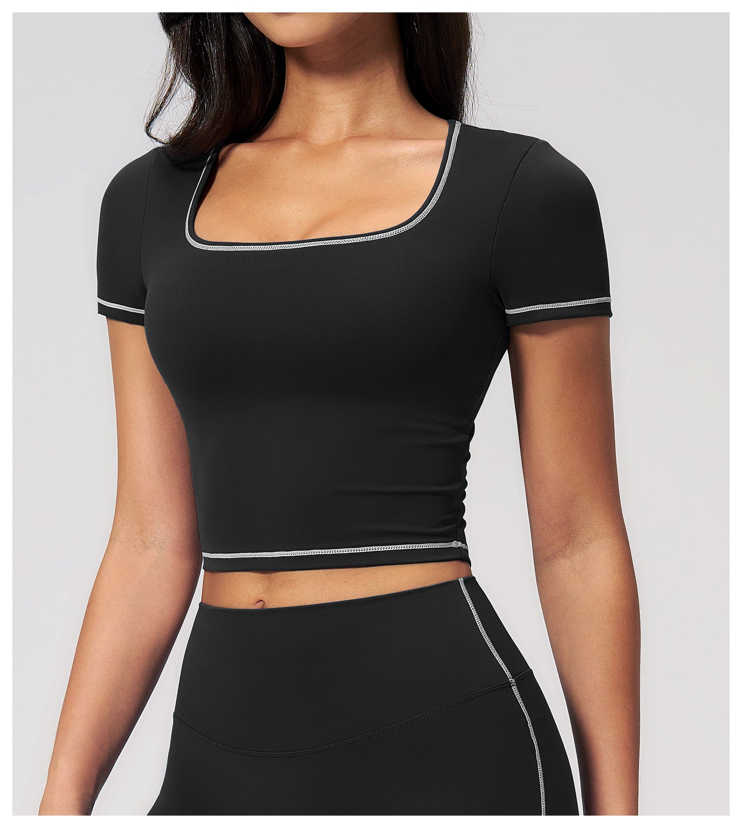 Yoga Short Sleeve Tight Fitting Cropped Outfit Contrast Color Outerwear Sports Short Sleeve Quick Drying Workout Yoga Top  Shop One Place