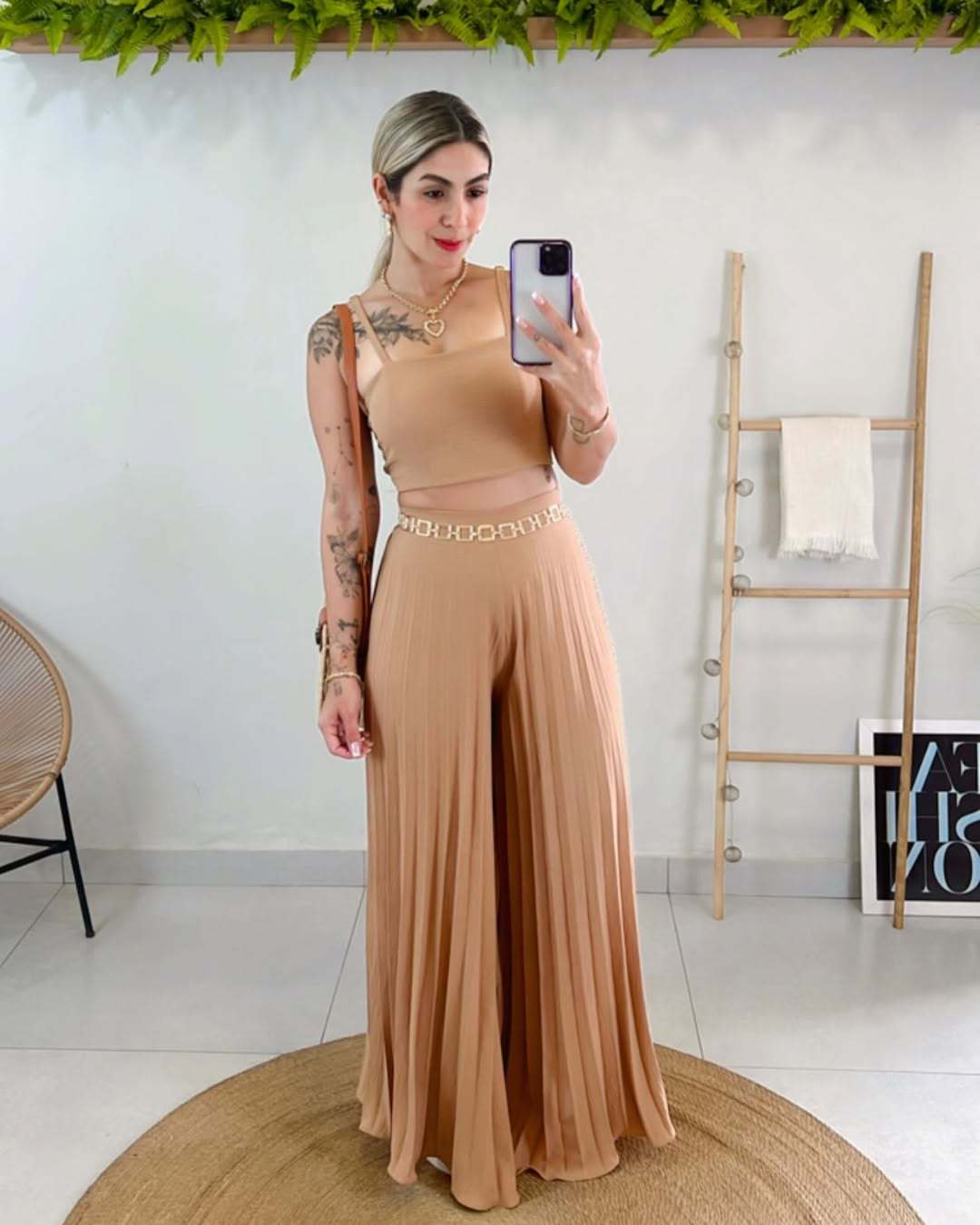 Women’s Two-Piece Set – Camisole Top & Pleated Wide-Leg Pants Outfit for Casual Chic Style  Shop One Place