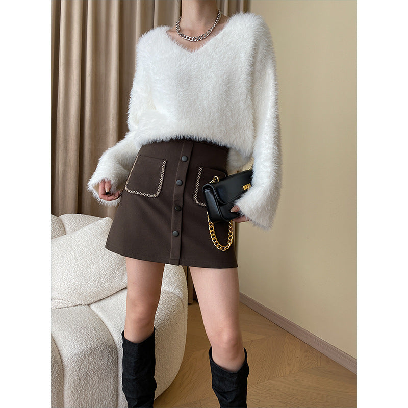 V Neckline Mink like Wool Soft Glutinous Sweater  Shop One Place