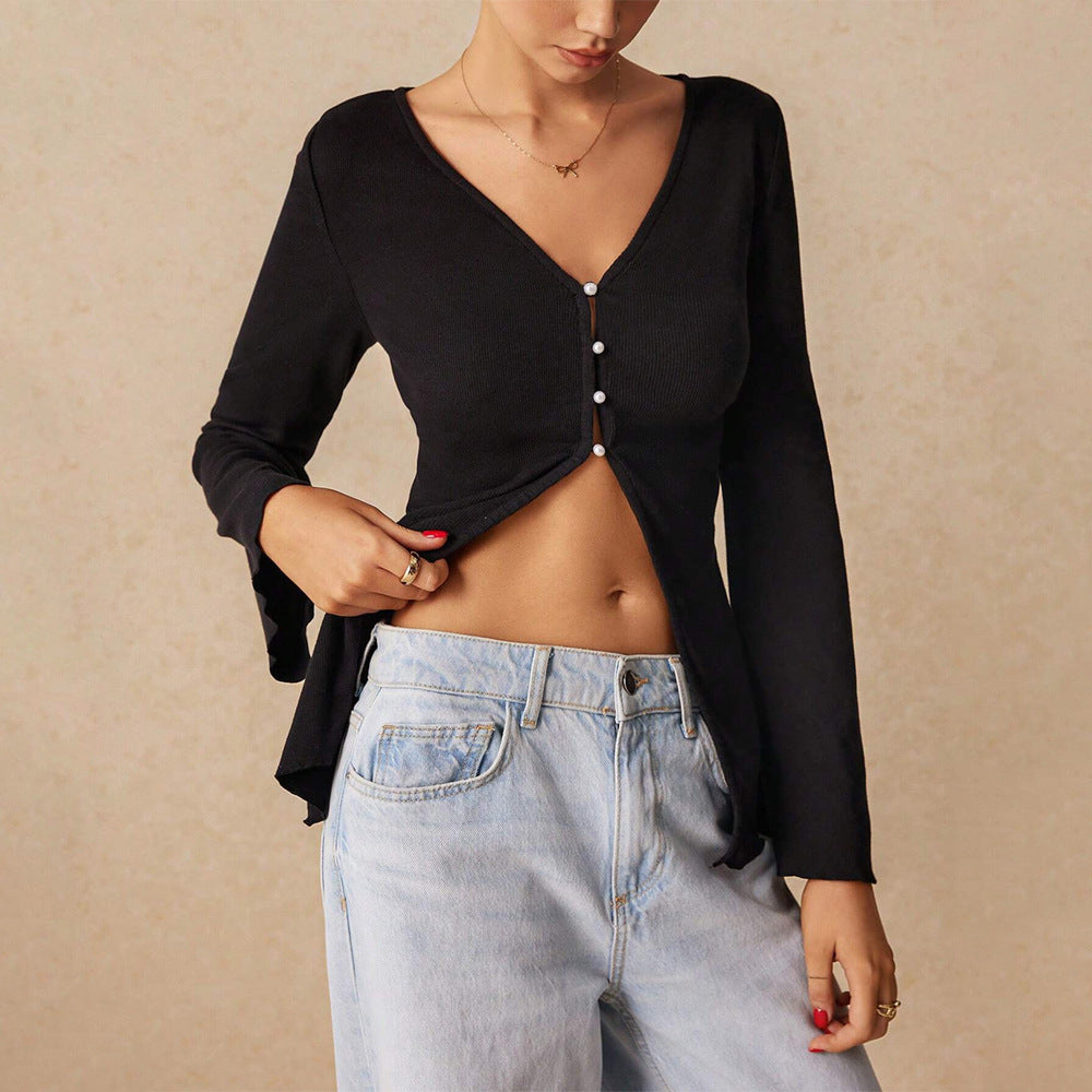 Women's V Neck Slim Fit Short Cropped Cardigan Top