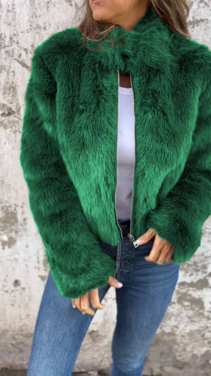 Winter Faux Fur Turtleneck Zipper Casual Coat  Shop One Place