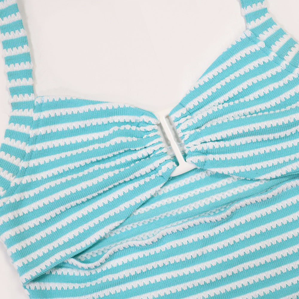 Knotted Short Sexy Top Match Slim Fit Pencil Pants Two-Piece Jacquard Stripes  Shop One Place