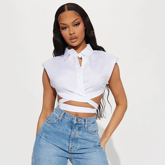 Trendy Solid Color Cross-Tie Crop Top  Shop One Place