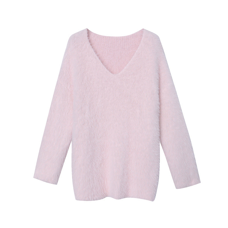 V Neckline Mink like Wool Soft Glutinous Sweater  Shop One Place