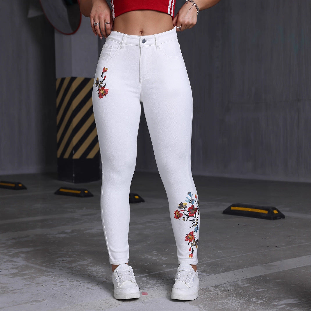 Floral Embroidered Skinny Jeans