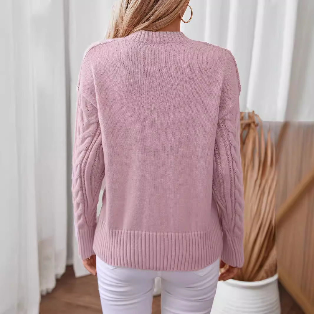 V Neck Pullover Vintage Twisted Pattern Sweater