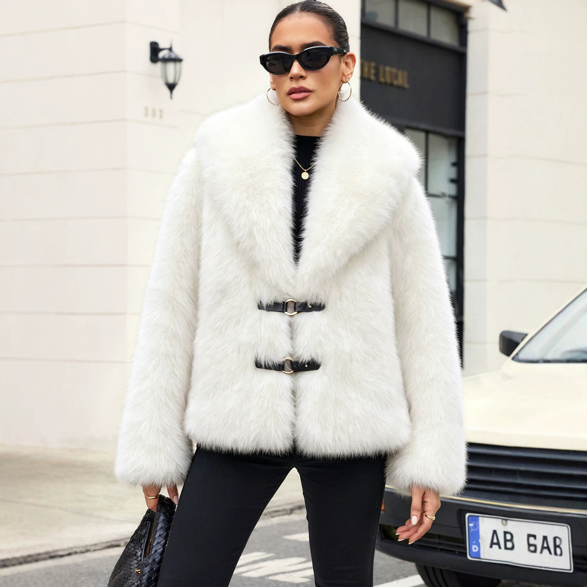 Women's Faux Fur Jacket with Rope Knot Detail – view 3
