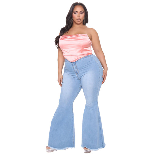 Plus Size Fashion Slim Wide Leg Flared Jeans  Shop One Place