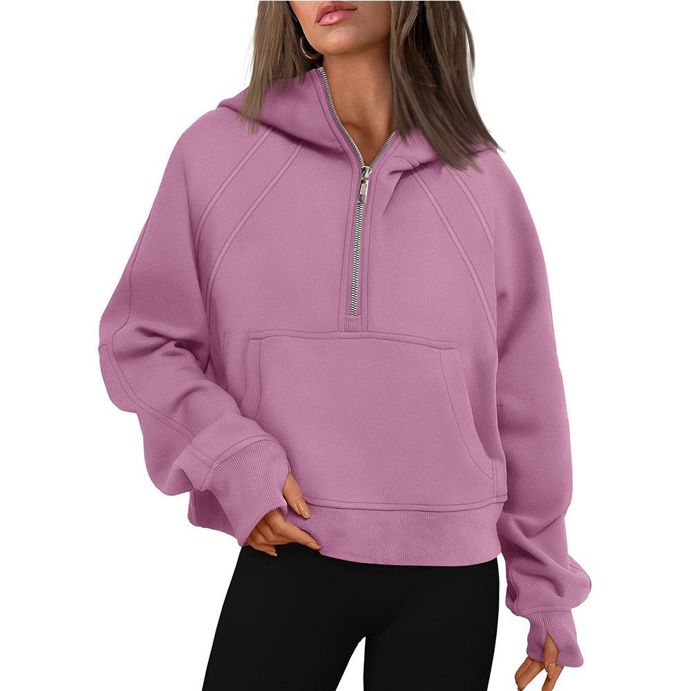 Half Zipper Pullover Hooded Sweatshirt  Shop One Place