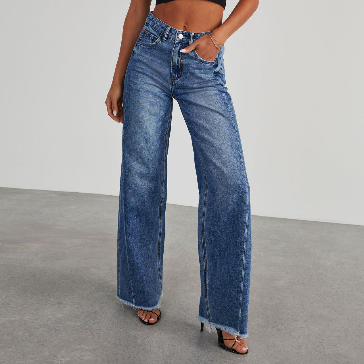 High Waist Comfort Fit Slimming Straight Wide Leg Jeans