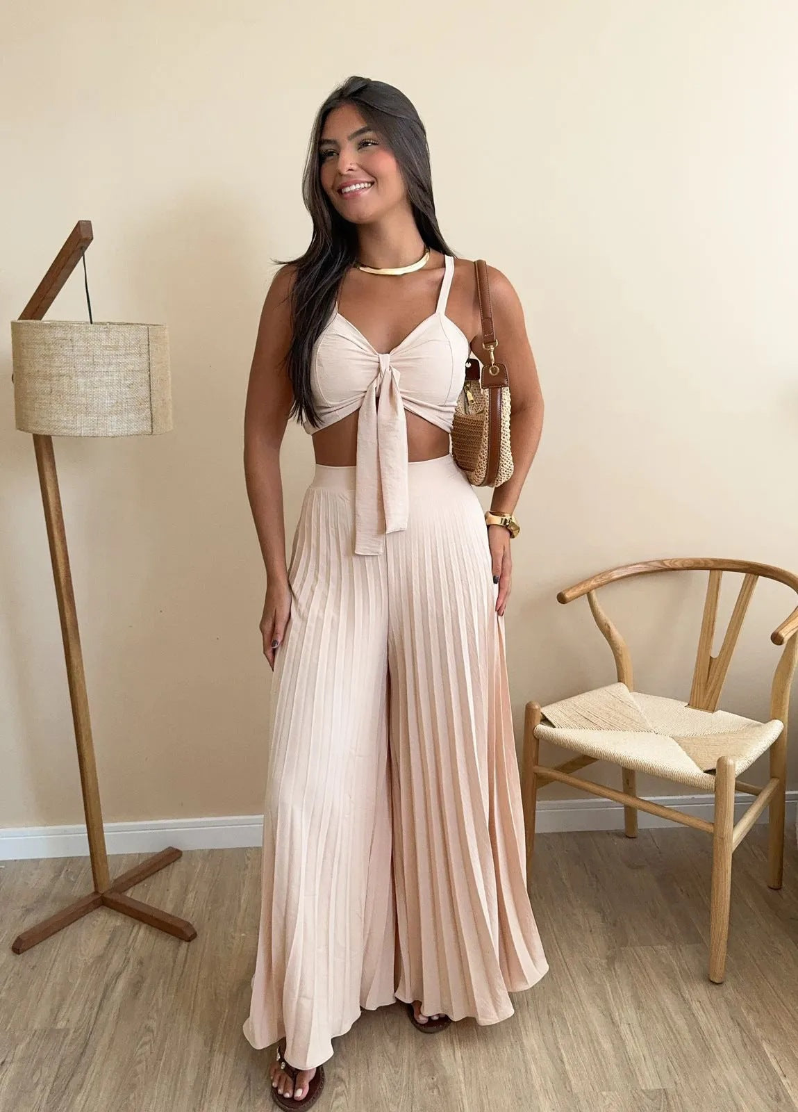 Women’s Two-Piece Set – Camisole Top & Pleated Wide-Leg Pants Outfit for Casual Chic Style  Shop One Place