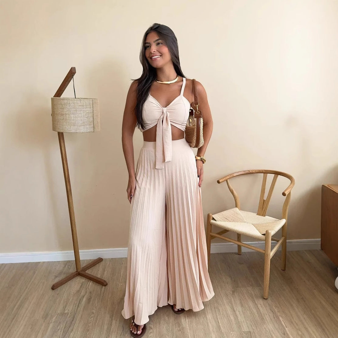 Women’s Two-Piece Set – Camisole Top & Pleated Wide-Leg Pants Outfit for Casual Chic Style  Shop One Place