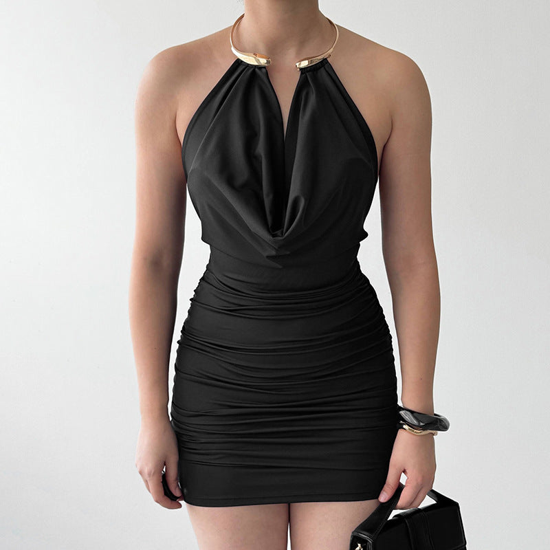 Women Clothing Summer Sleeveless Eyelet Halter Swing Collar Tight Dress  Shop One Place