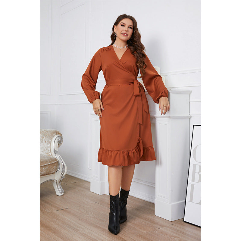 Long Sleeve Plus Size One Piece Waist Dress