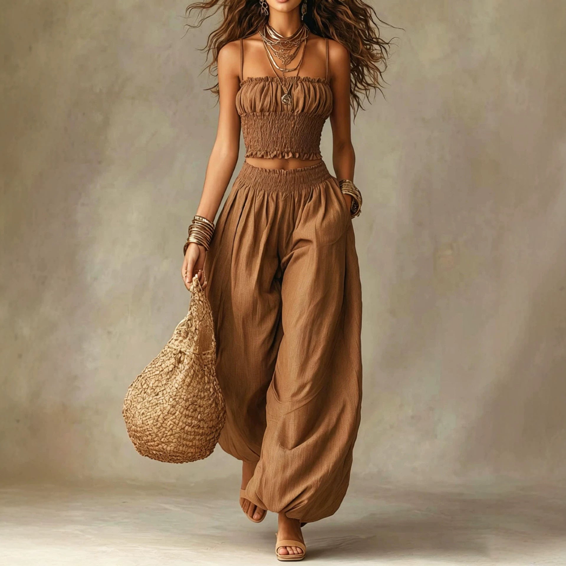 Elegant Short Tube Top Suspenders Bloomers Set Holiday Casual Two Piece Sets  Shop One Place