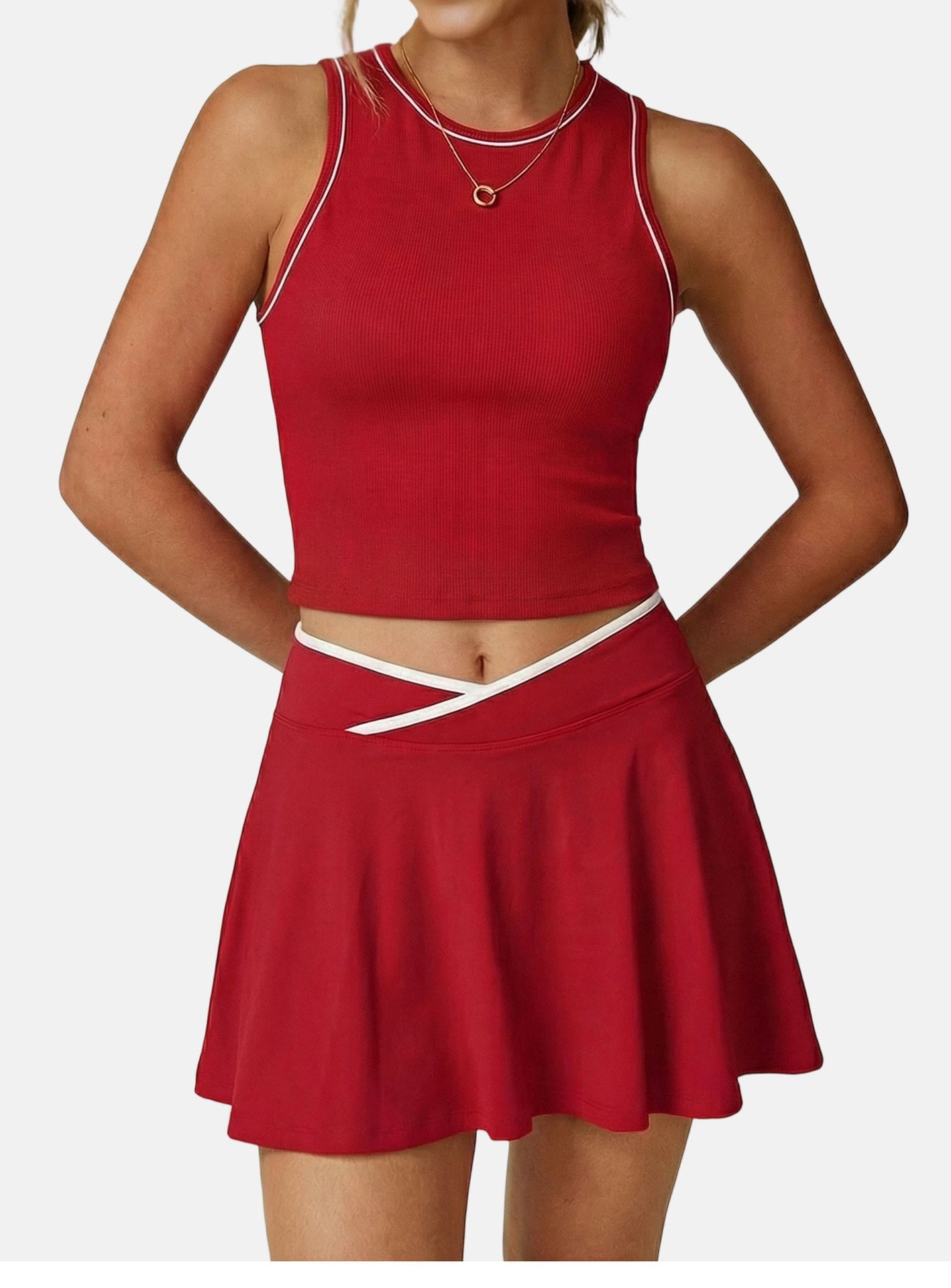 Tennis Skirt Set Golf Half Length Patchwork Skirt Sports Casual Contrast Color Badminton Clothes Outfit (Runs Small)  Shop One Place