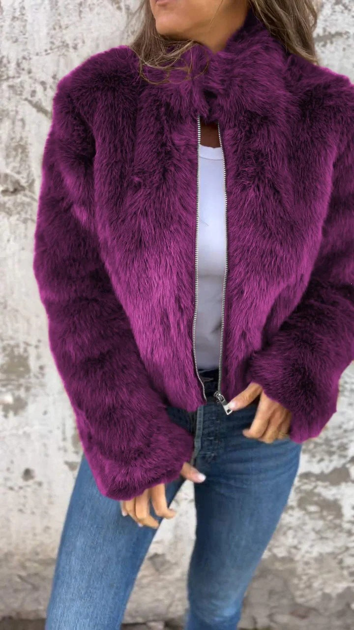 Winter Faux Fur Turtleneck Zipper Casual Coat  Shop One Place