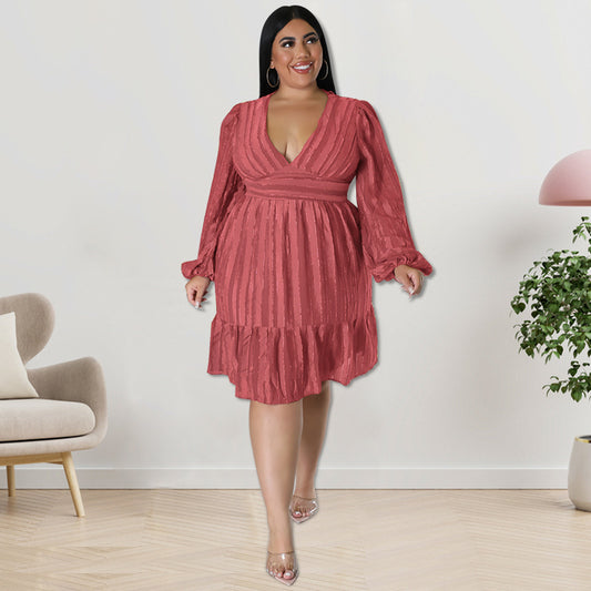 Plus Size Women Clothes Jacquard Striped Dress Source  Shop One Place