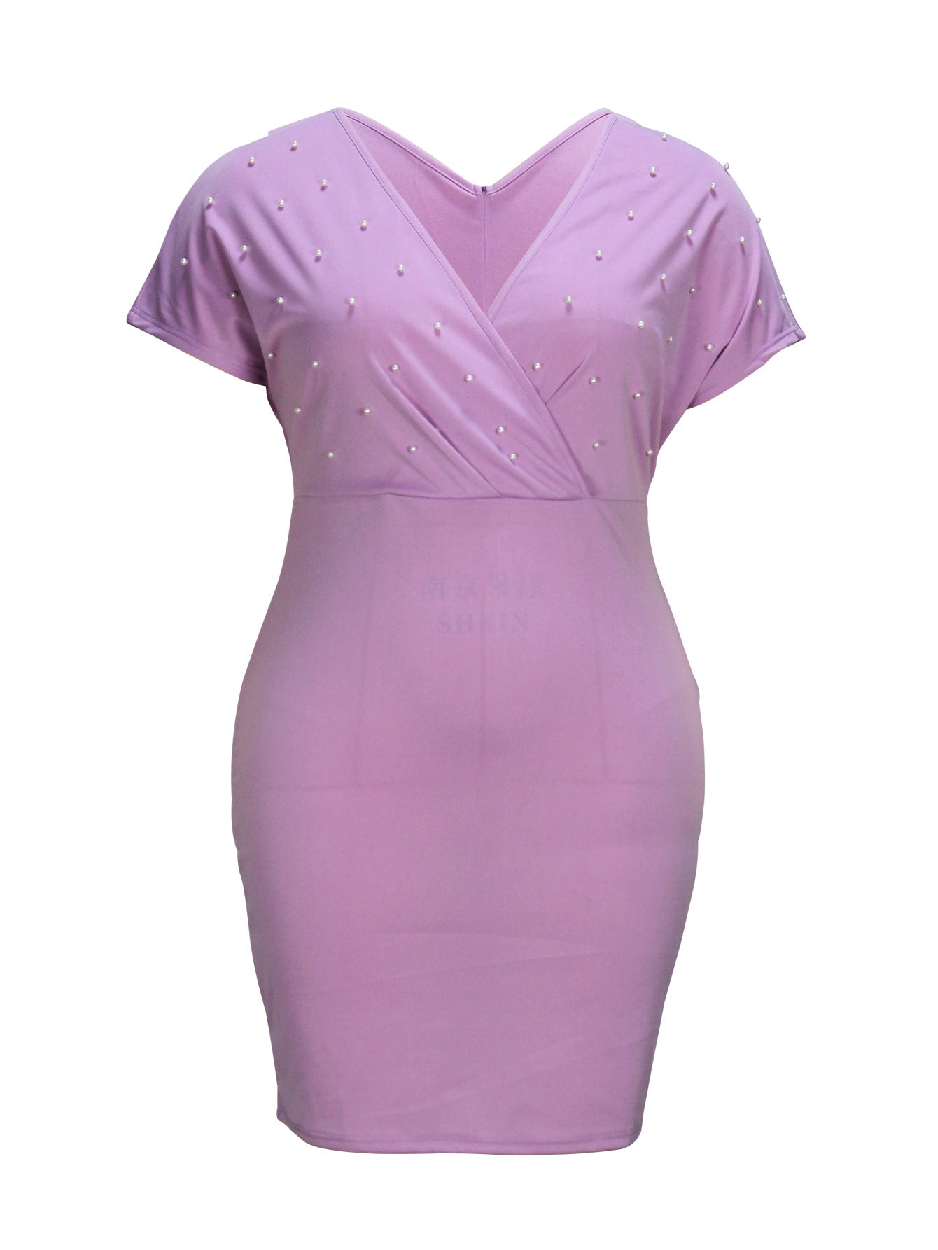 Plus Size Elegant V Neck Solid Color Midi Dress