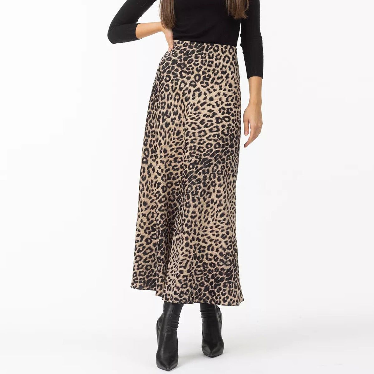 Leopard Print Satin Maxi Skirt