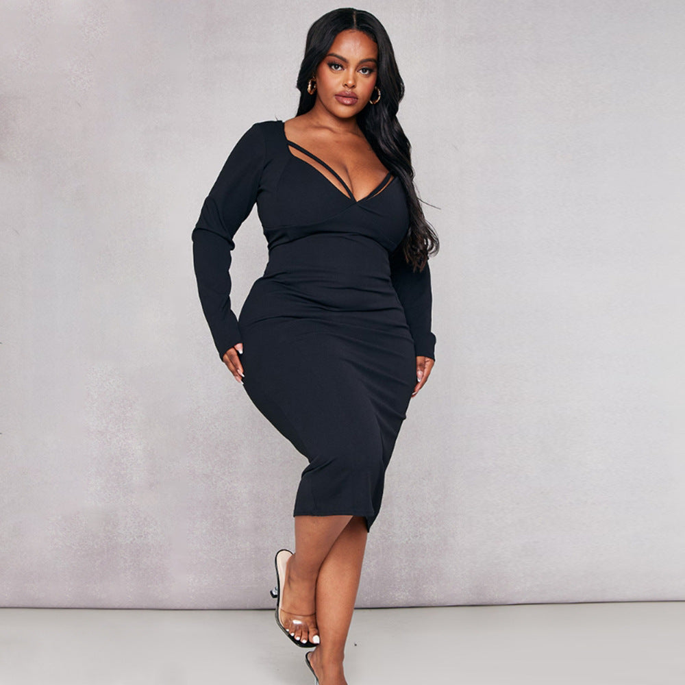 Plus Size High Waist Mid Length Dress