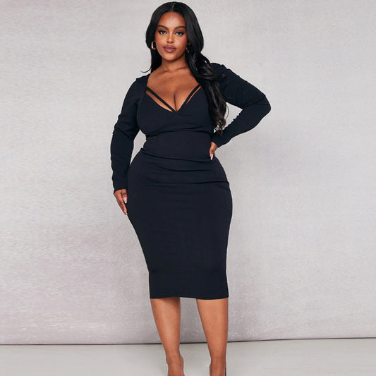 Plus Size High Waist Mid Length Dress