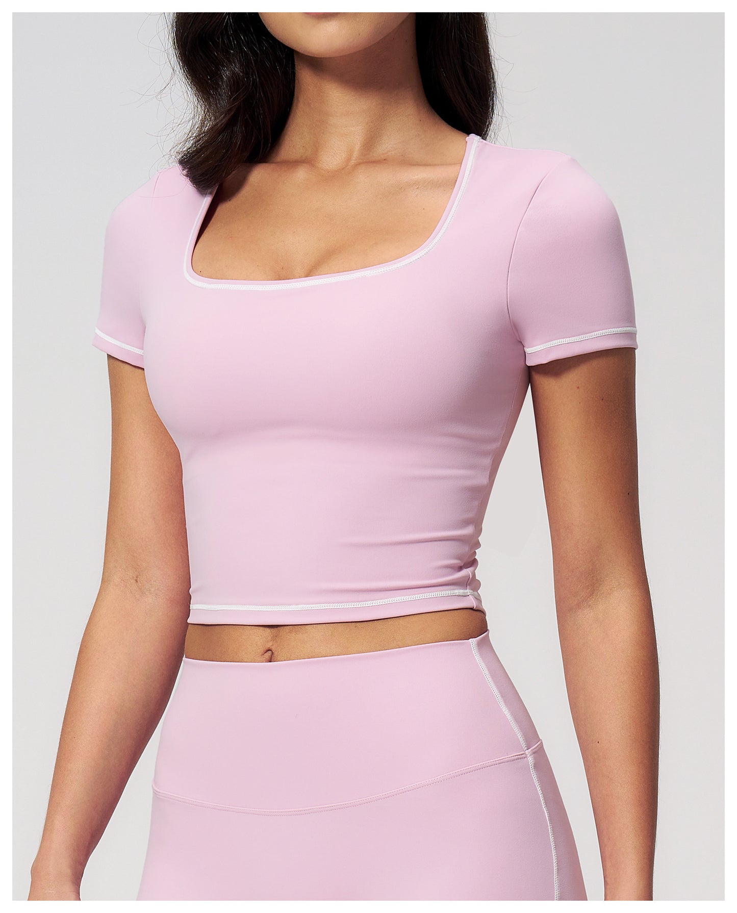 Yoga Short Sleeve Tight Fitting Cropped Outfit Contrast Color Outerwear Sports Short Sleeve Quick Drying Workout Yoga Top  Shop One Place