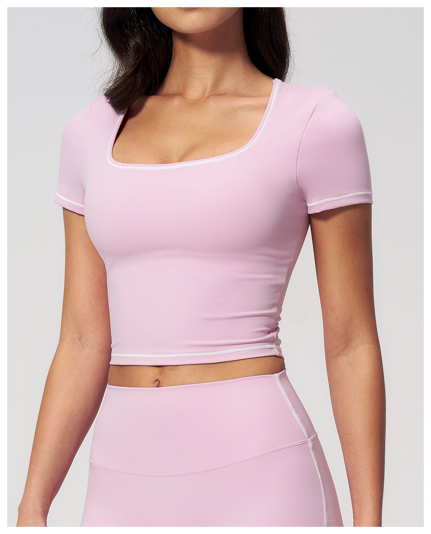 Yoga Short Sleeve Tight Fitting Cropped Outfit Contrast Color Outerwear Sports Short Sleeve Quick Drying Workout Yoga Top  Shop One Place