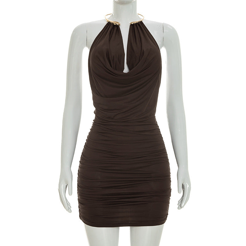 Women Clothing Summer Sleeveless Eyelet Halter Swing Collar Tight Dress  Shop One Place