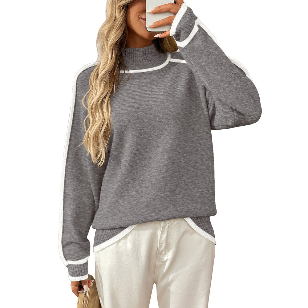Half Turtleneck Casual Loose Pullover Lazy Contrast Color Sweater  Shop One Place